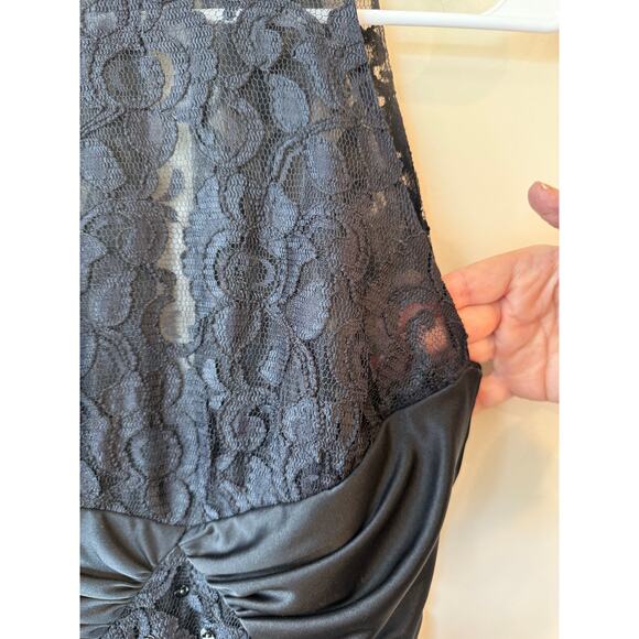 Vintage Ruched Evening Dress Womens 7/8 Black Beaded ILGWU Union 70s Formal Gown - Picture 4 of 13